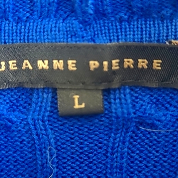 Jeanne Pierre Royal Blue Fisherman Turtleneck Sweater L 100% Cotton Cable Knit - Picture 4 of 5